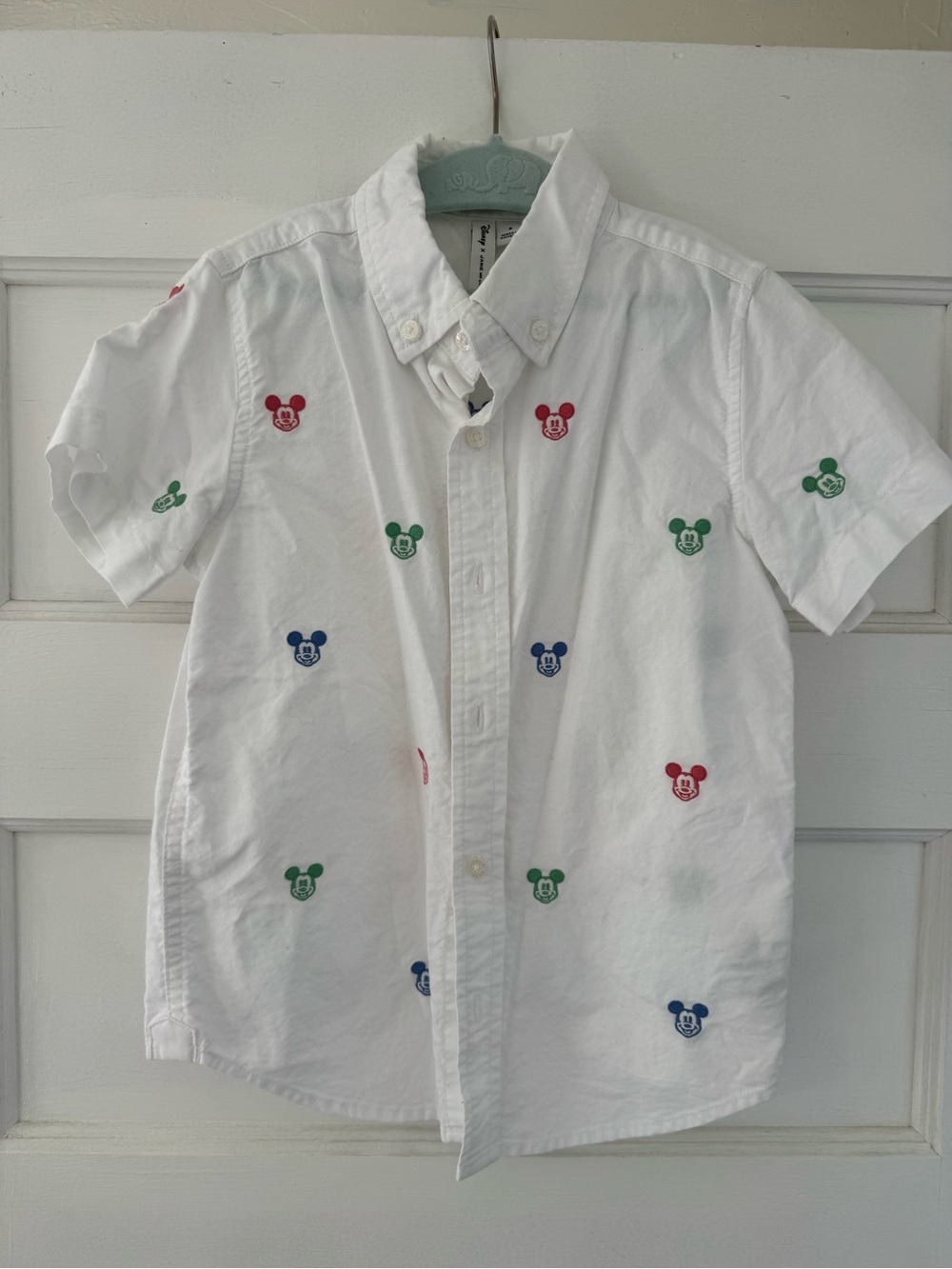 Janie and Jack White Button-Down Shirt with Red, Green & Blue Mickey Icons